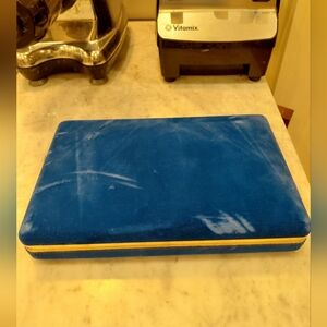 Vintage Blue Velvet Jewelry Box Clamshell Mirror Divided MCM